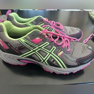 ASICS Women's Gel-Venture 5 Gray with Pink and Green Accents